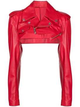 cropped double-belt leather jacket