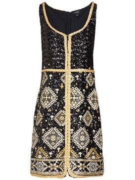 Tapisserie-print sequinned mini dress