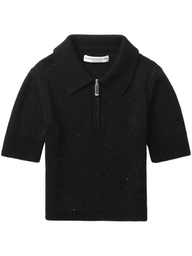 sequinned quarter-zip knitted top 