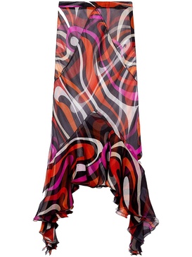 Marmo-print asymmetric silk skirt