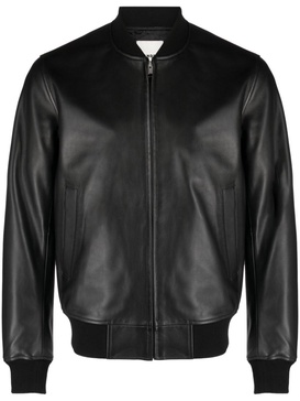 rib-trimmed leather bomber jacket