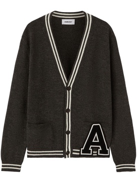 monogram-appliqué wool cardigan