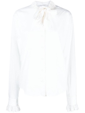 pussy-bow collar lace-trim blouse