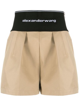 Neutral Logo-Waist Pleated Shorts