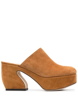 heeled leather suede mules