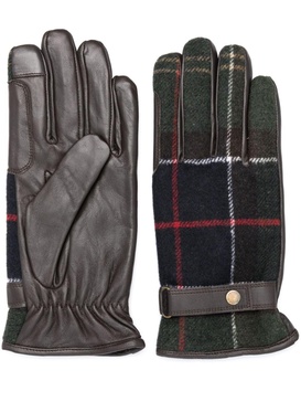 Aubrey tartan-check panelled leather gloves