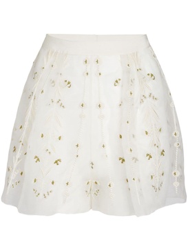 floral-embroidered organza shorts