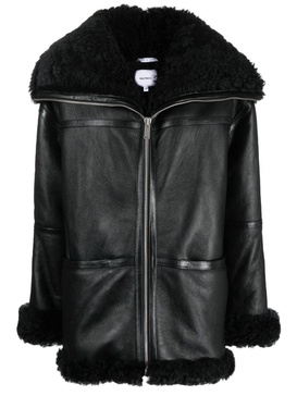 panelled zip-up leather jacket