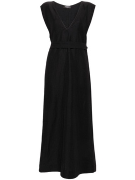 belted crepe midi dress