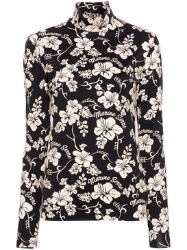 floral-print mock-neck T-shirt