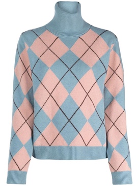 argyle check-pattern roll-neck jumper