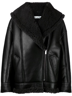 shearling-lined leather biker jacket