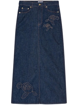 Rose denim maxi skirt