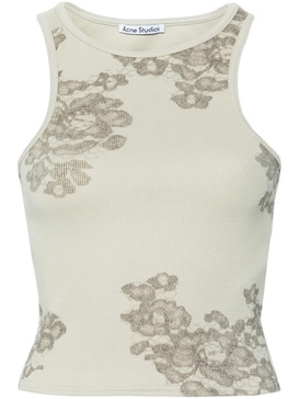 lace-print ribbed tank top 