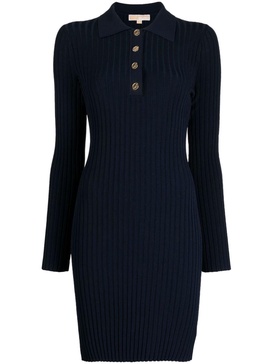 ribbed-knit polo-collar minidress