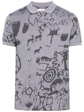 graphic-print polo shirt