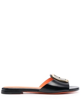 Apricot leather slip-on sandals