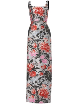 floral-jacquard column gown