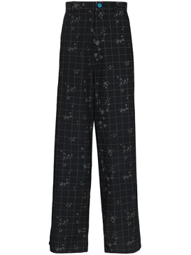 check-pattern loose-fit trousers