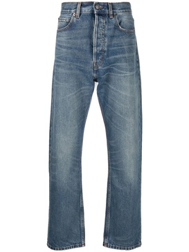 straight-leg faded jeans