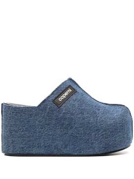 95mm denim wedge-heel mules