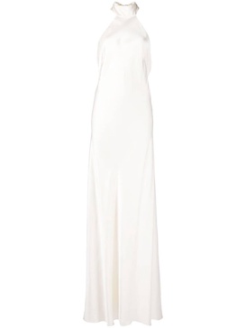 backless halter-neck tie gown