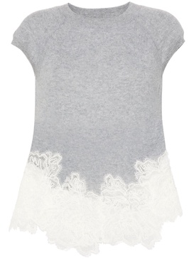 lace-panel cashmere top