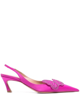 65mm butterfly-appliqué leather pumps