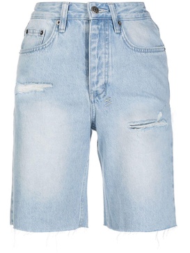 longline distressed denim shorts