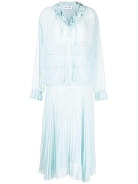 pleated long-sleeve organza dress