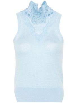 floral-appliqué mock-neck tank top