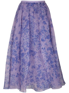 floral-print silk midi skirt