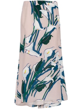 abstract-print silk midi skirt