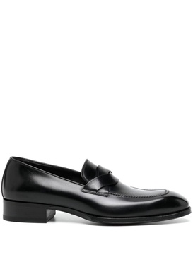 Black Crossover Leather Penny Loafers