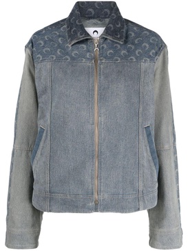 moon-print patchwork denim jacket