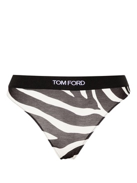 Black And White Optical Zebra-Print Thong