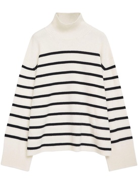 horizontal stripes funnel-neck jumper