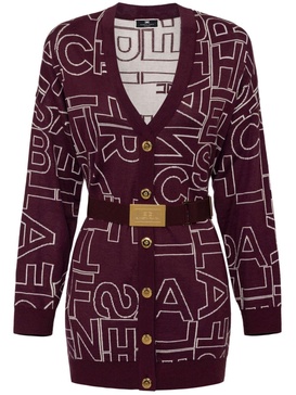 logo-intarsia belted cardigan