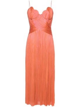 Orange Rovena Pleated Silk Dress