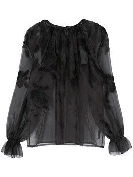 floral-lace detail organza blouse