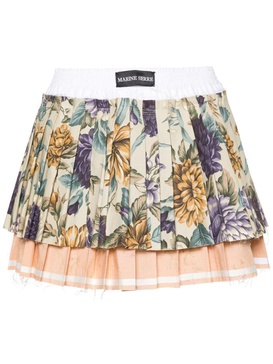 Multicolour Upcycling Floral-Print Pleated Mini Skirt