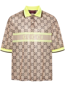 Gucci Men Logo Tech & Mesh Polo Shirt