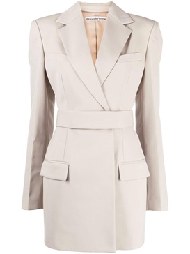 logo-embroidered belted blazer dress