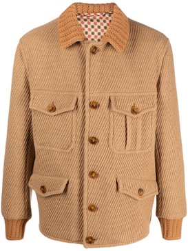 knit-trim button-up jacket