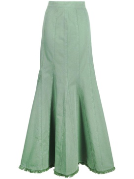 fluted denim maxi skirt