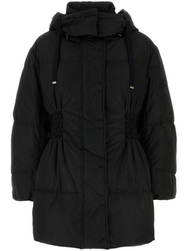 smocked hooded puffer jacket