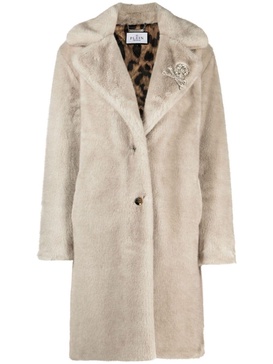 skull-appliqué faux-fur coat