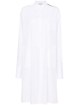 White Side-Stripe Cotton Shirt Dress