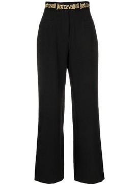 logo-waistband wide-leg trousers