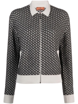 patterned-jacquard zipped cardigan